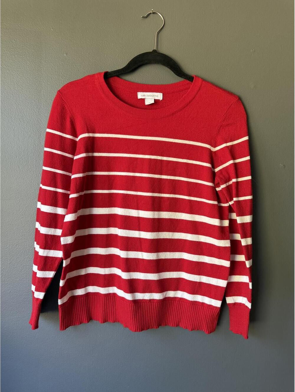 Liz Claiborne Red and White Striped Sweater Large